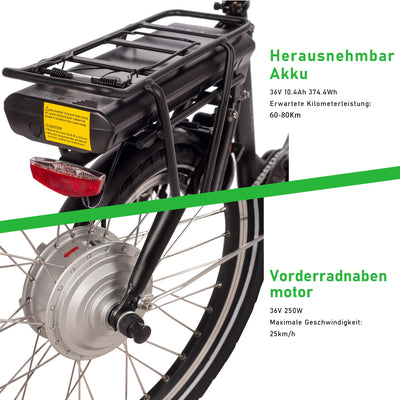 SAXONETTE E Bike Klapprad 20 Zoll mit Nabenmotor Rücktrittbremse und Nabenschaltung, E Fahrrad Herren mit 36V 10.4Ah 374Wh Akku, 80KM Lange Range, Elektrofahrrad Pedelec 25 km/h für Herren Damen