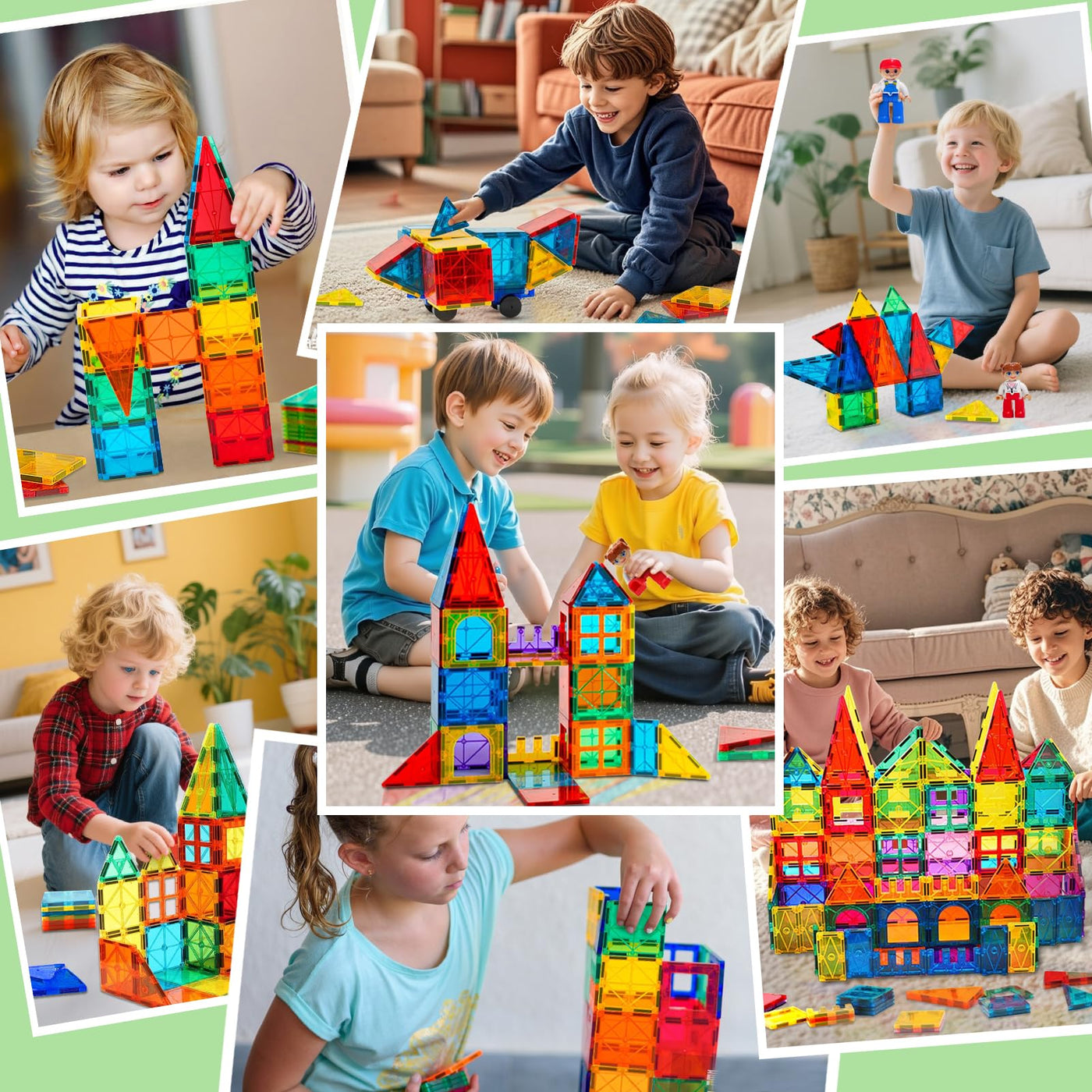120pcs Magnetische Bausteine Spielzeug mit 2 Magnetfiguren und 2 Autos, Magnetbausteine für 3 4 5 6 7 Jahre kinder, Montessori Magneten Set Spielzeug Geschenk für Kinder ab 4-8 Jahre Junge Mädchen