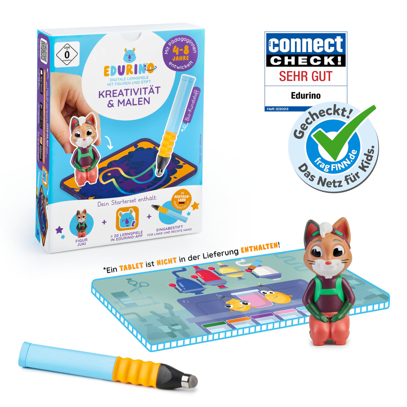 Edurino Starterset Juki Kreativität & Malen ab 4 Jahren inkl. Eingabestift | Innovatives & digitales Lernspiel | Farbenlehre & Malexperimente