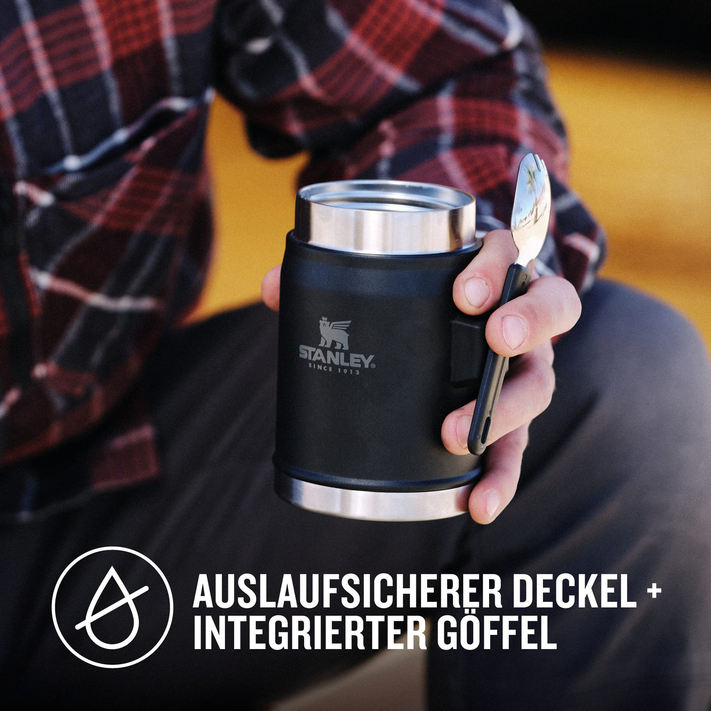 Stanley Classic Legendary Thermobehälter für Essen mit Göffel 400 ml - Hält 7 Stunden Heiß oder Kalt - Edelstahl Warmhaltebehälter Essen - BPA-Frei - Spülmaschinenfest - Matte Black