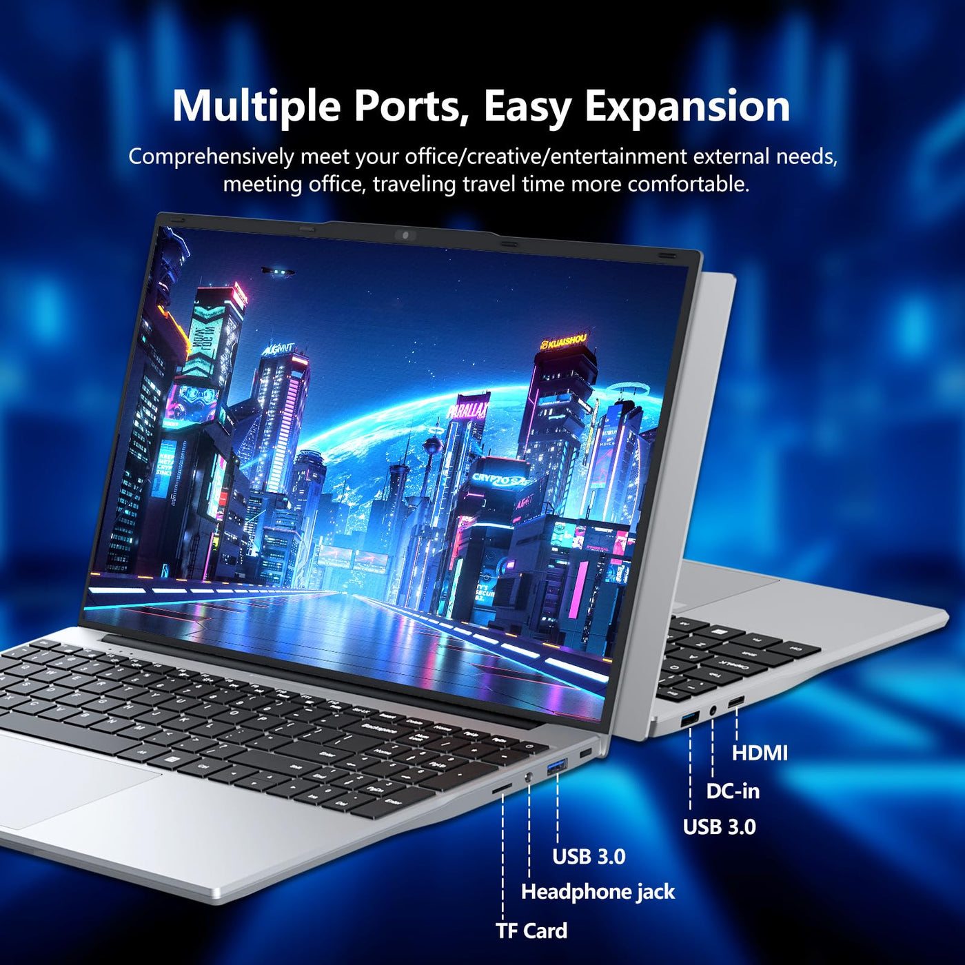 Notebook PC 15,6 Zoll, Notebook 24GB RAM 512GB SSD Prozessor N5095 UHD Grafik, FHD 1920 * 1080 mit WiFi 5/USB 3.0/Ziffernblock/Tastatur mit Hintergrundbeleuchtung/Touch ID Laptop