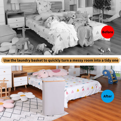 iEGrow Wäschekorb 60l, Wäschesammler Schmal mit Herausnehmbarer und Waschbarer Innentasche, Laundry Baskets mit Griffen für Kleidung, Spielzeug, Handtücher （hellgrau）