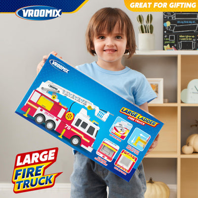 JOYIN Groß Feuerwehrauto Spielzeug ab 2 3 4 Jahre, mit 83 cm Leiter, Spielzeugauto, Feuerwehr, Eektrischen Knöpfen, Lichtern, Sirenen, Drehbarer Schlauchtrommel und Abnehmbarer Wasserpumpe