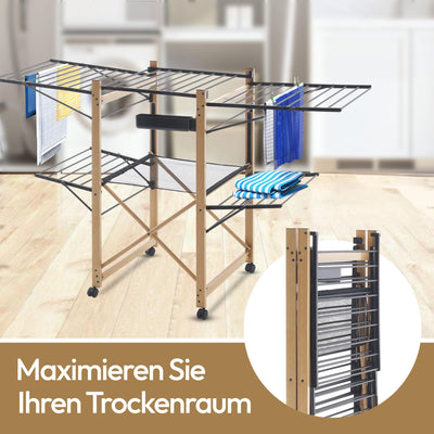 Meisterhome® Wäscheständer Standtrockner 30m Trockenleinenlänge, Flügelwäscheständer, Flügelwäschetrockner platzsparend, Metall, für Kleidung, Handtücher, Wäsche - Schwarz