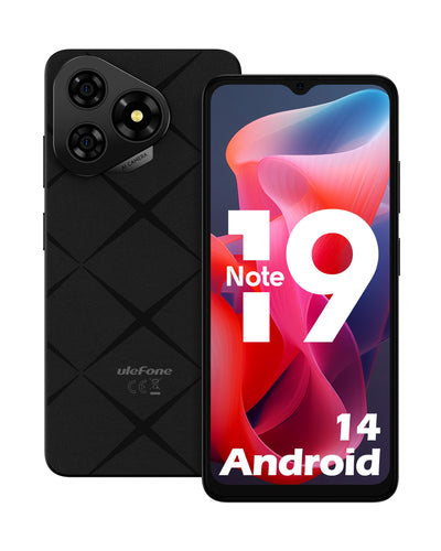 Ulefone Note 19 Handy Android 14, 6GB RAM+32GB ROM/SD-512GB, 6.56" HD+ Octa Core, 5000mAh Akku, 8MP+5MP Kamera Smartphone Ohne Vertrag DREI Kartenfächer Dual SIM 4G/Face ID/GPS/OTG/FM Schwarz