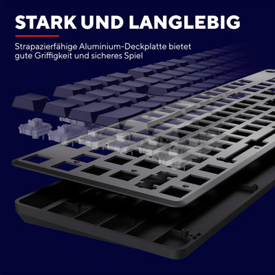 Trust GXT 868 Torix Mechanische Tastatur Kabellos Deutsches QWERTZ Layout, RGB Wiederaufladbare Gaming Tastatur 2.4 GHz 100H Akkulaufzeit, Huano-Switches Flache Tasten, Programmierbar, PC Laptop