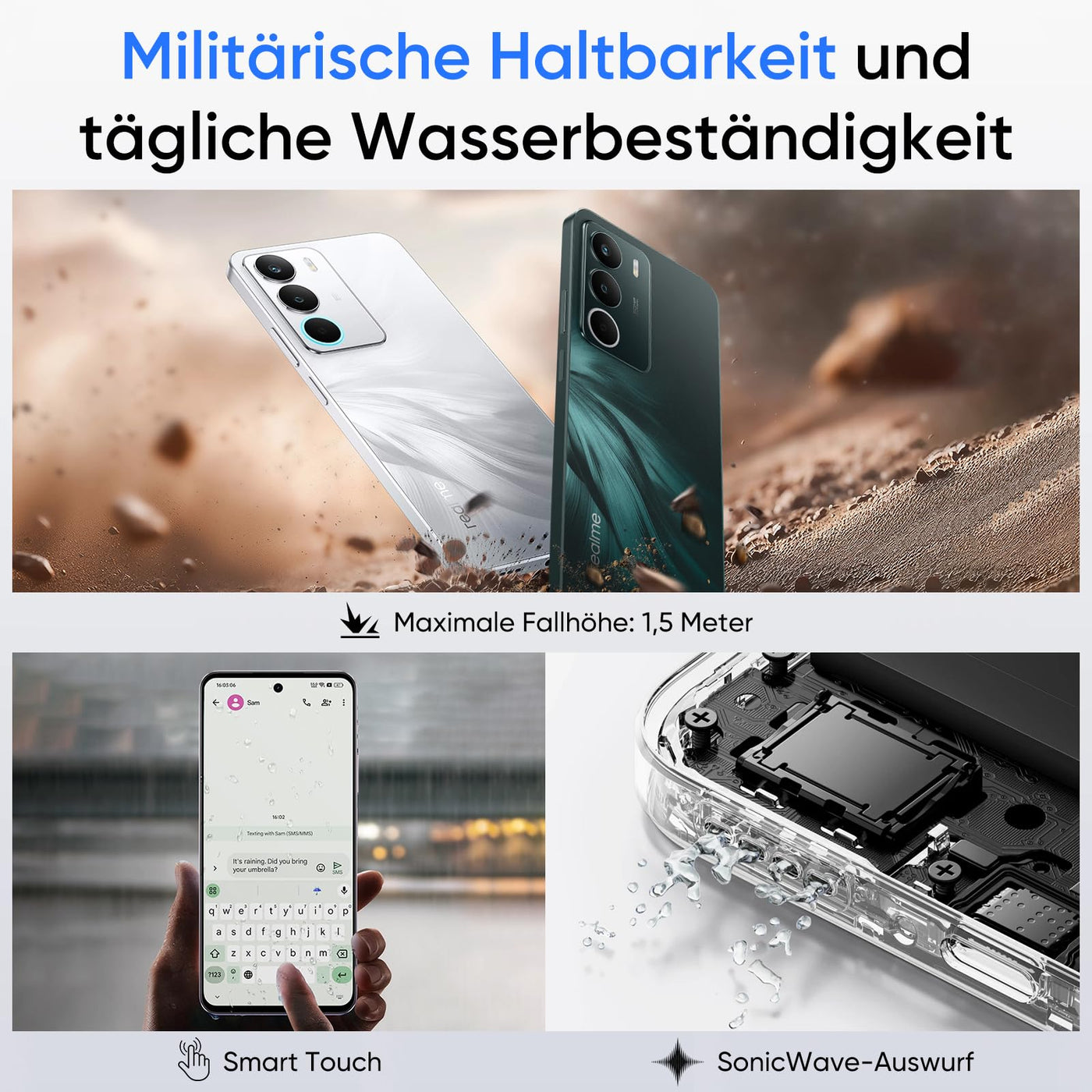realme C71 Smartphone 6 + 128 GB, 5G Handy, 50 MP Kamera, 6,67 Zoll bis 120 Hz, großer Akku mit 6000 mAh, stoßfest, Militärqualität, NFC, Waldeule, ohne Adapter