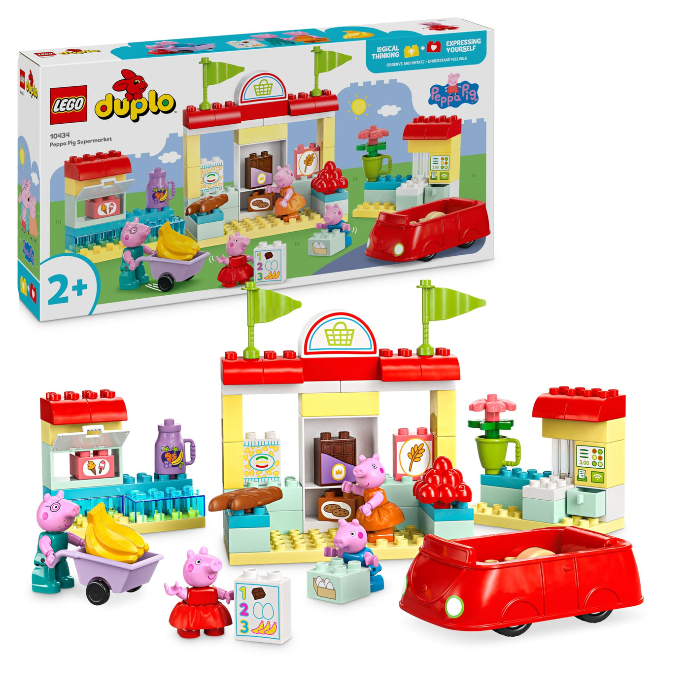 LEGO DUPLO Peppa Pig Supermarkt – Lernspielzeug zur Förderung der Feinmotorik für Mädchen & Jungen ab 2 Jahren – inkl. Geschäft mit Auto und 4 Figuren – Geschenkidee für Kleinkinder – 10434