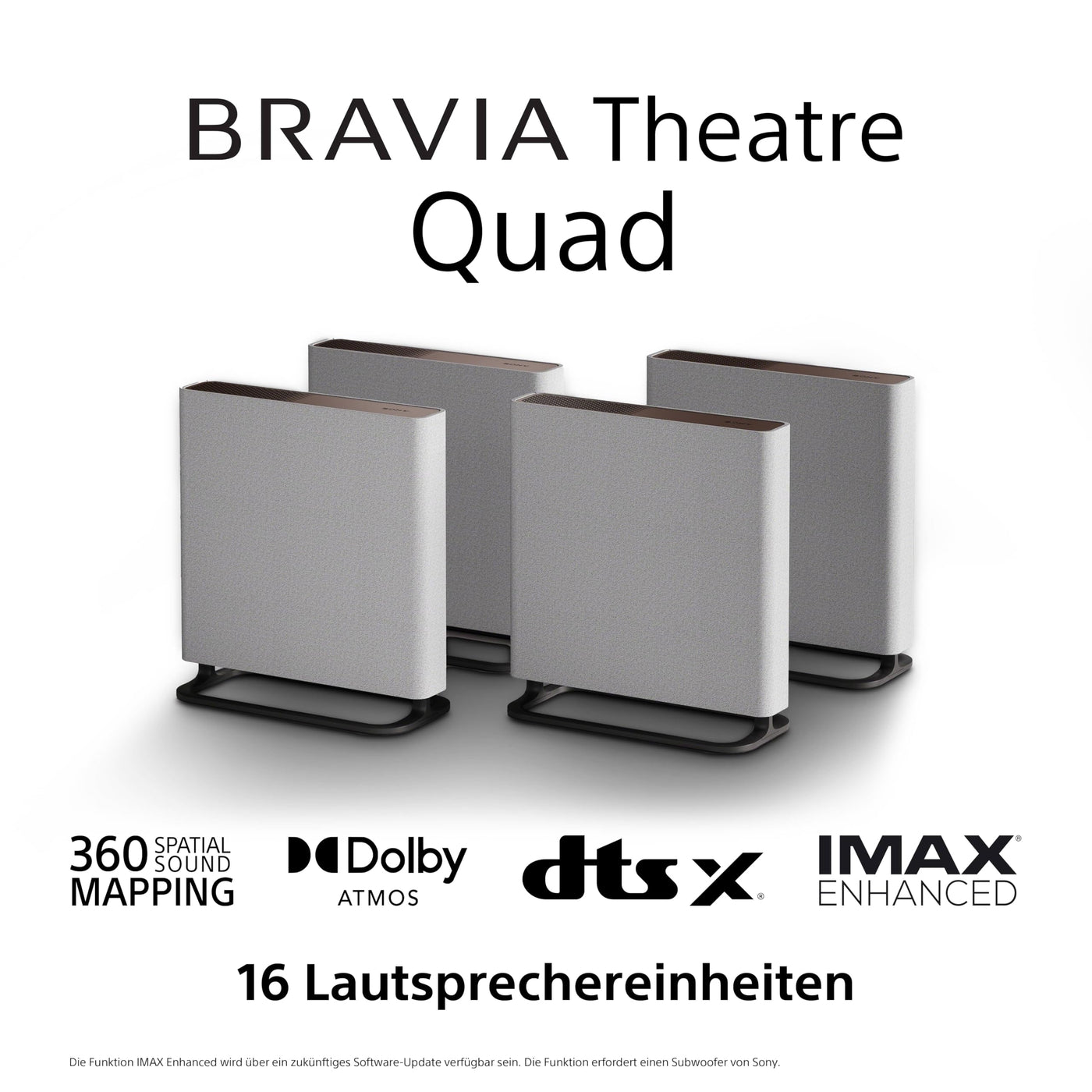 Sony BRAVIA Theatre Quad - Home Entertainment-System mit Vier kabellosen Lautsprechern, 360 Spatial Sound Mapping, Klangfeldoptimierung, 3-Wege-Lautsprecher, Dolby Atmos/DTS:X