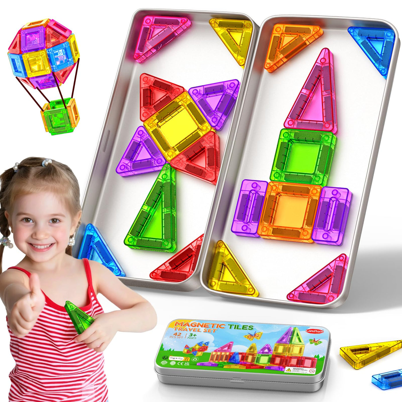 Magnetische Bausteine 42PCS Mini Magnetbausteine Reiseset Magnetspielzeug Montessori Reisespielzeug Magnet Kinder Spiel Bausteine Magnetic Tiles Geschenk Spielzeug ab 3 4 5 6 7+ Jahre Junge Mädchen