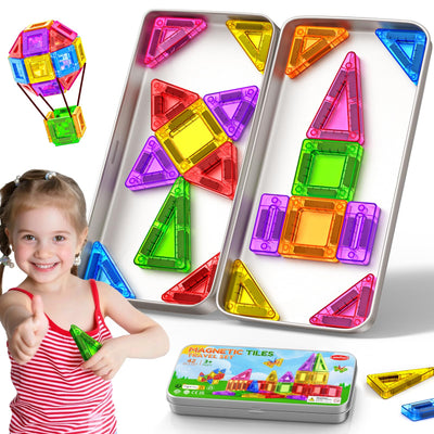 Magnetische Bausteine 42PCS Mini Magnetbausteine Reiseset Magnetspielzeug Montessori Reisespielzeug Magnet Kinder Spiel Bausteine Magnetic Tiles Geschenk Spielzeug ab 3 4 5 6 7+ Jahre Junge Mädchen