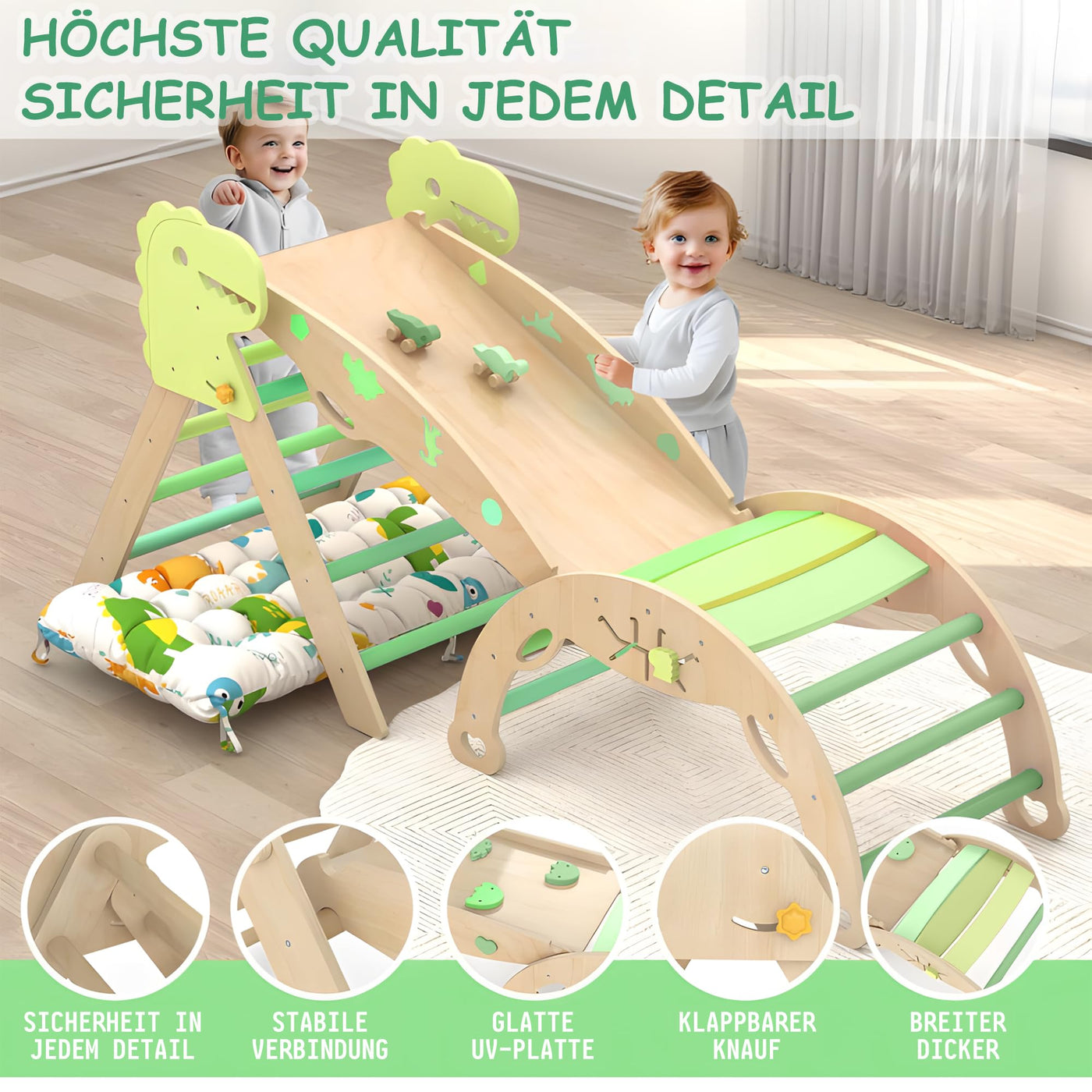 LEWGEE Montessori Indoor Spielset:9-in-1 Klettergerüst,Indoor Kletterdreieck, Kletterbogen mit Kissen,und Rutsche für Kinder,Indoor Spielplatz 1-3 Jahre