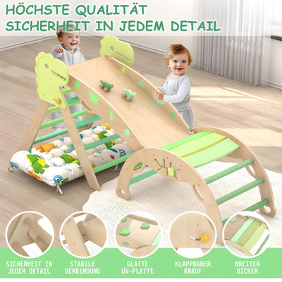 LEWGEE Montessori Indoor Spielset:9-in-1 Klettergerüst,Indoor Kletterdreieck, Kletterbogen mit Kissen,und Rutsche für Kinder,Indoor Spielplatz 1-3 Jahre