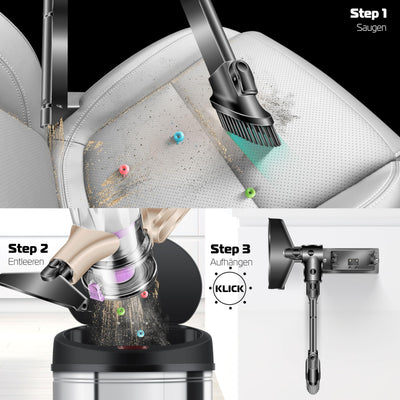 KESSER® Akku-Staubsauger 2in1 | Handstaubsauger ohne Beutel mit HEPA-Filter | Akkusauger bis 45 Min. Laufzeit + Fugendüse & Staubbürste | LED-Licht XL Staubbehälter für Hartböden Teppich Tierhaare