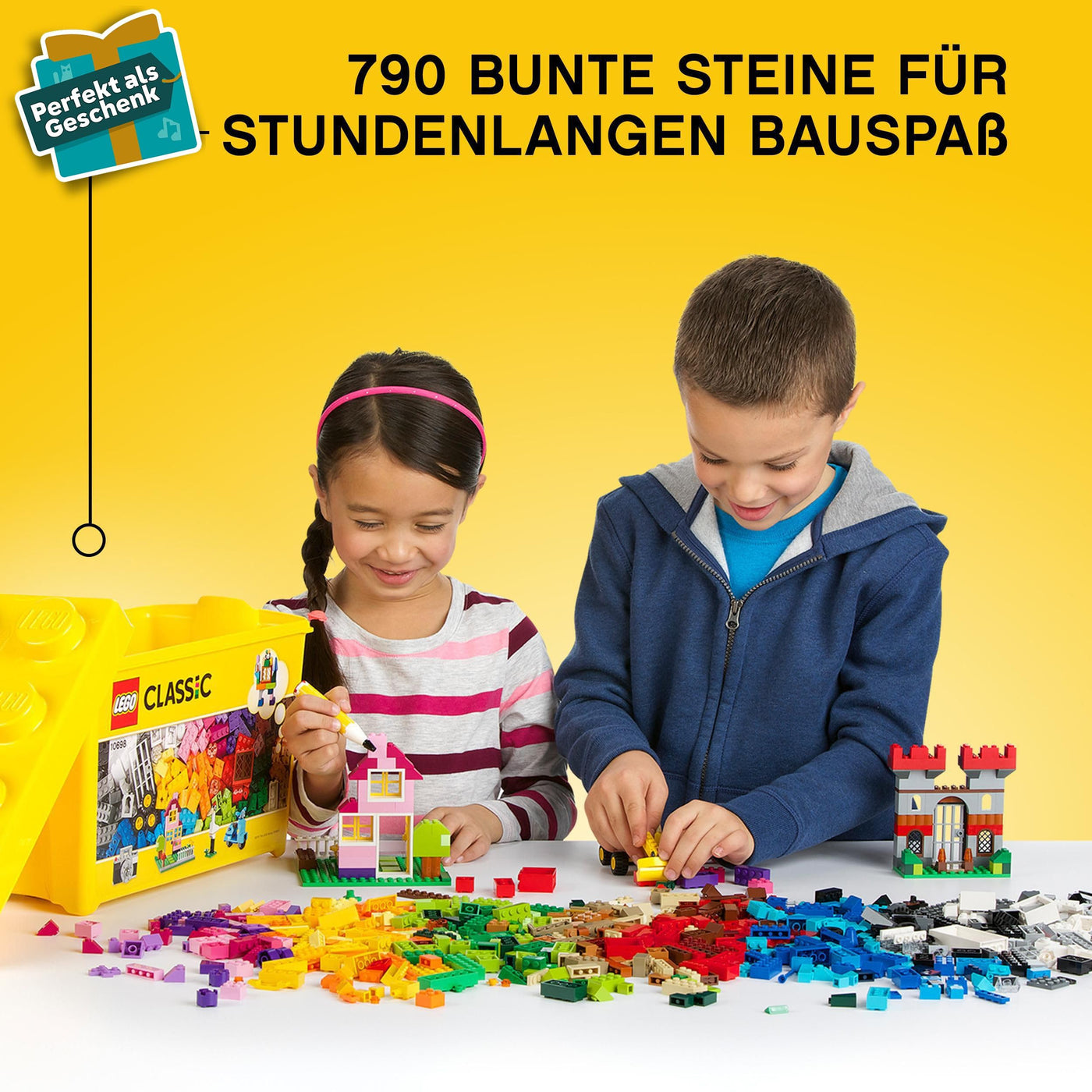 LEGO Classic Große Bausteine-Box mit kreativen Bausteinen, Kamera, Vespa und Bagger als Bauset – Geschenk zu Weihnachten für Jungen und Mädchen ab 4 Jahren – Kreatives Spielzeug zum Bauen - 10698