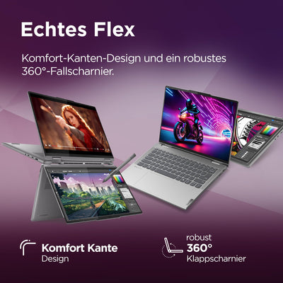 Lenovo Yoga 7 2-in-1 Convertible AI Laptop | 14" WUXGA Display | AMD Ryzen 7 8840HS | 16GB RAM | 1TB SSD | AMD Radeon 780M Grafik | Windows 11 Home | QWERTZ | grau | 3 Monate Premium Care