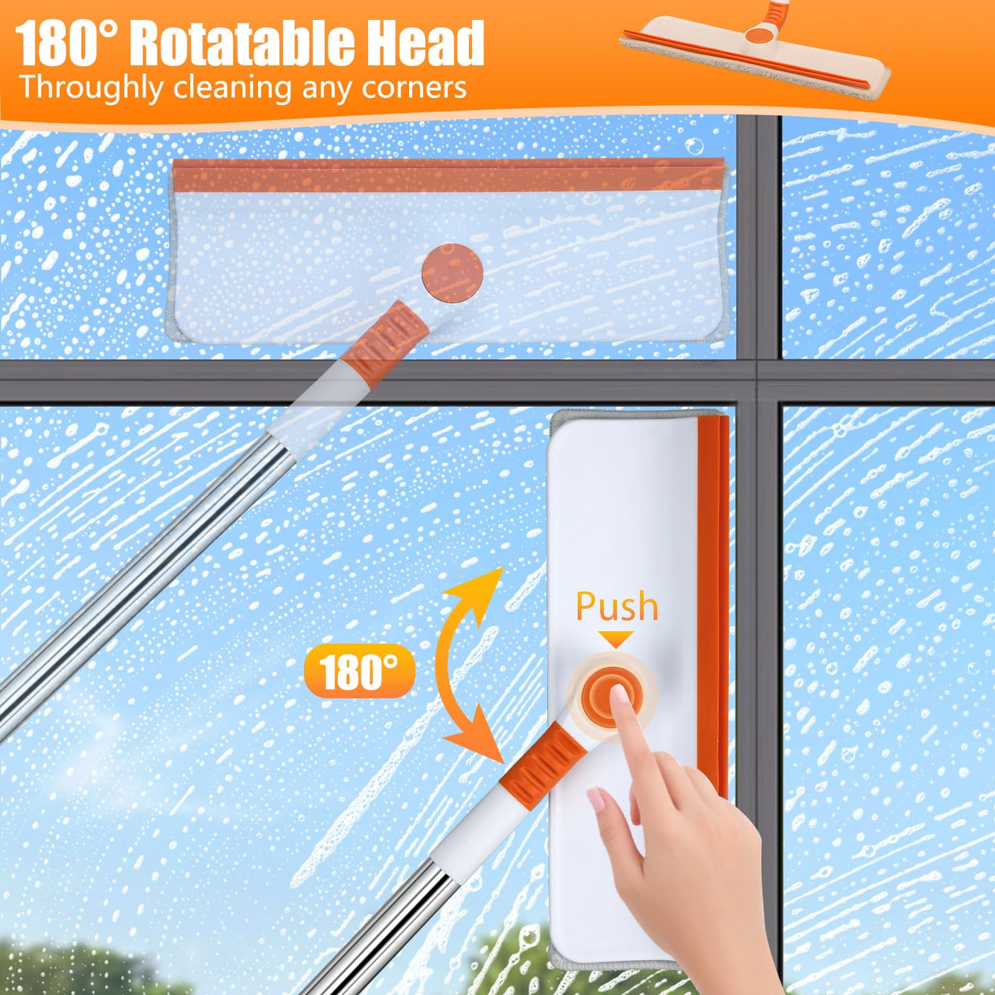 Alyvisun Fensterputzer Teleskop, Professioneller Fensterwischer mit Verlängerungsstange [132cm], 2 in 1 Fensterputzer Set mit Silikonabzieher & 4 Mikrofaserschrubber für Hohe Fenster