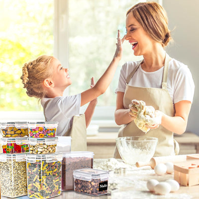 L LONGANCHANG Vorratsdosen mit Deckel Luftdicht Set of 16, BPA frei, Aufbewahrungsbox mit Deckel, Mottensichere Küchen Organizer Cornflakes Müsli Mehl Aufbewahrung, Vorratsbehälter mit Etiketten