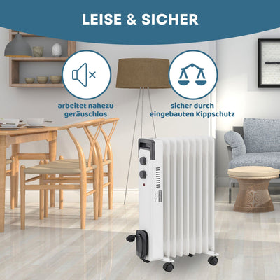 STAHLMANN Ölradiator ZR17 2000 Watt – Elektroheizung Energiesparend bis 40 qm Fläche – Heizung Elektrisch mit Thermostat und 3 Heizstufen – Elektrisches Heizgerät, Electric Heater Weiss