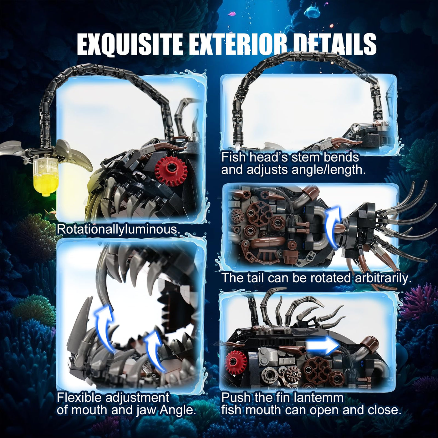 Mechanical Laternenfisch Klemmbausteine Bausteinen.Kompatibel Mit Lego Tier Lantern Fish – STEM Perfekte Ozean-Moc Deko für Zuhause/Büro. Geschenk für Kinder und Erwachsene ab 8-16 1038PCS