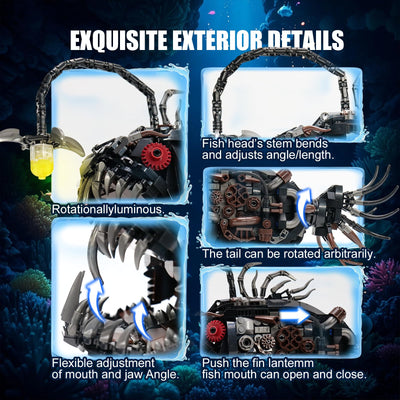 Mechanical Laternenfisch Klemmbausteine Bausteinen.Kompatibel Mit Lego Tier Lantern Fish – STEM Perfekte Ozean-Moc Deko für Zuhause/Büro. Geschenk für Kinder und Erwachsene ab 8-16 1038PCS