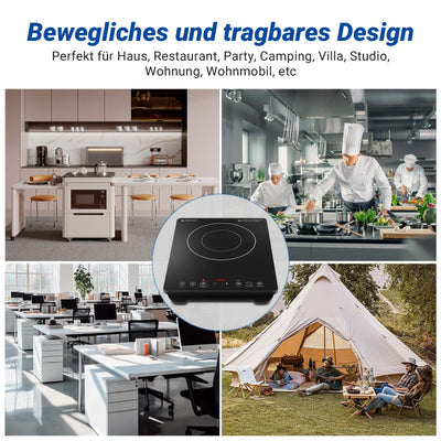 AMZCHEF Einzel Induktionskochplatte, 3500W Induktionskochfeld 1 Platte mit Doppelter Ring, 9 Leistungs- und Temperaturstufen, Sicherheitssperre, Pausenfunktion, Zeitschaltuhr, Überhitzungsschutz