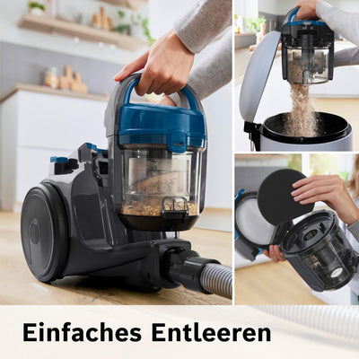 Bosch Staubsauger beutellos Clean´n Serie 2 BGC05A220A, Bodenstaubsauger, Bodendüse für Parkett, Teppich, Fliesen, Hygiene-Filter, langes Kabel, leise, leicht, 700 W, blau