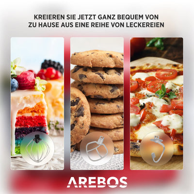 Arebos Küchenmaschine 1500W Türkis | Knetmaschine mit 2x Edelstahl-Rührschüsseln 4,5 & 5,5L | Geräuscharm | Küchenmixer mit Rührhaken, Knethaken, Schlagbesen und Spritzschutz | 6 Geschwindigkeiten