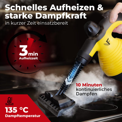 Neighbour's Friend® Dampfreiniger Handgerät mit vielen Aufsätzen 350ml Tank I Leistungsstarker Handdampfreiniger 3,5 Bar I Dampf Gerät Fenster mit Dampfregulierung