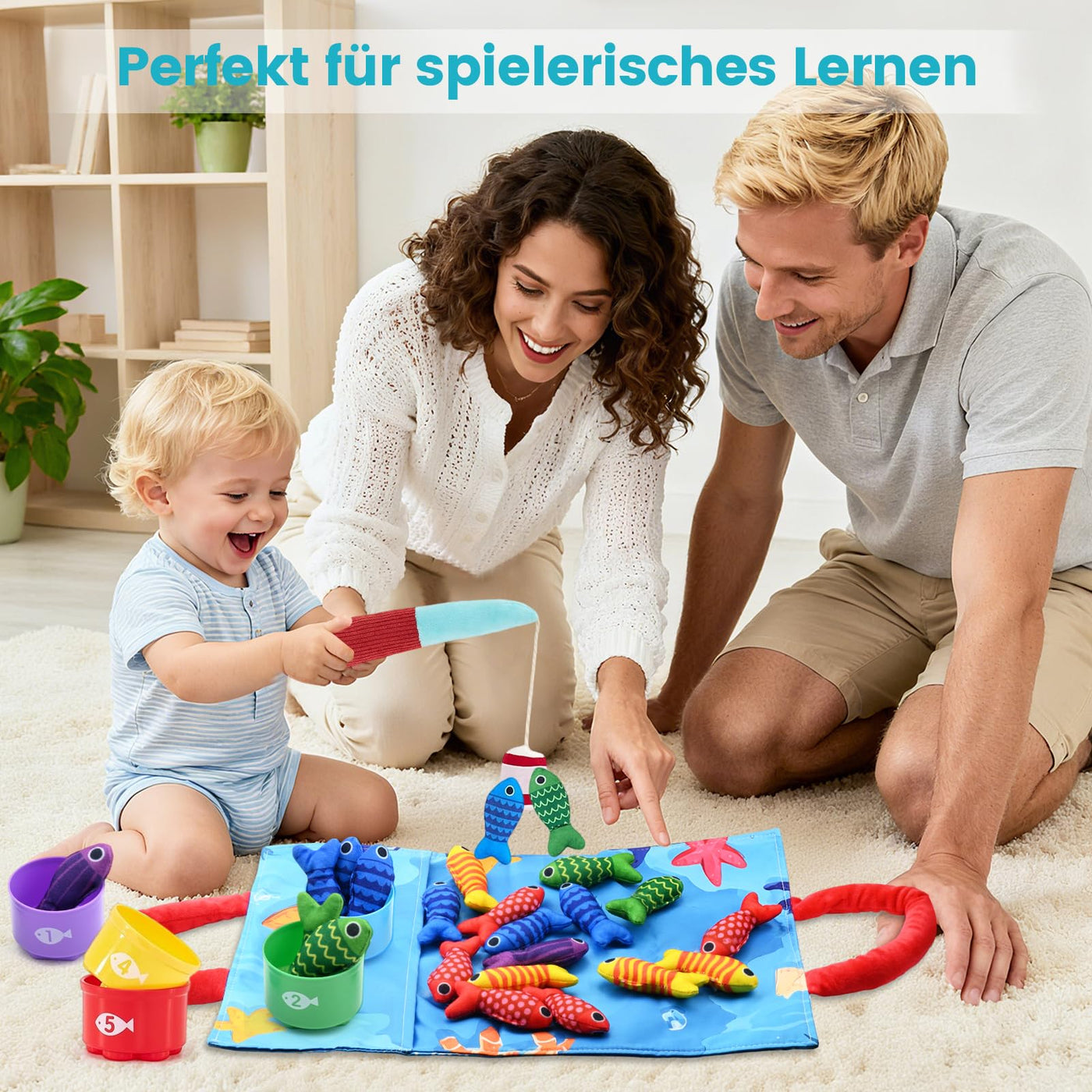 Baby Spielzeug ab 1 2 3 Jahr - Montessori Spielzeug ab 1-3 Jahre Angelspiel für Kinder 6 12 Monate Lernspiele Motorikspielzeug Montessori Spielzeug Fische Angeln Spiel - Kleine Geschenke Mädchen Junge