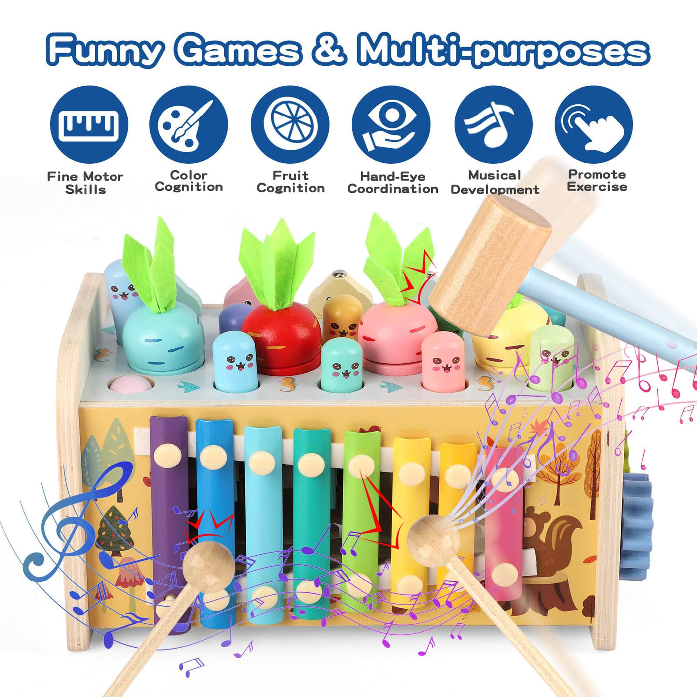 Montessori Spielzeug ab 1 Jahr, 9 in1 Kinderspielzeug Holzspielzeug Motorikspielzeug Hammerspiel Steckspiel Geschenk 12 Monate 2 3 Jahr Kinder Junge Mädchen Kleinkind Baby Lernspielzeug Motorikwürfel