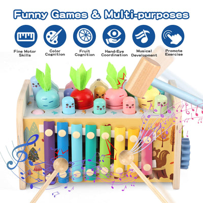 Montessori Spielzeug ab 1 Jahr, 9 in1 Kinderspielzeug Holzspielzeug Motorikspielzeug Hammerspiel Steckspiel Geschenk 12 Monate 2 3 Jahr Kinder Junge Mädchen Kleinkind Baby Lernspielzeug Motorikwürfel