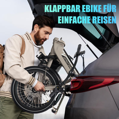 SPATIAL E Bike Klappard, 20 Zoll Elektrofahrrad, 40NM 250W Motor 36V 374.4Wh Batterie, 7 Gang Schaltung LCD Anzeige, Herren Damen City Ebike