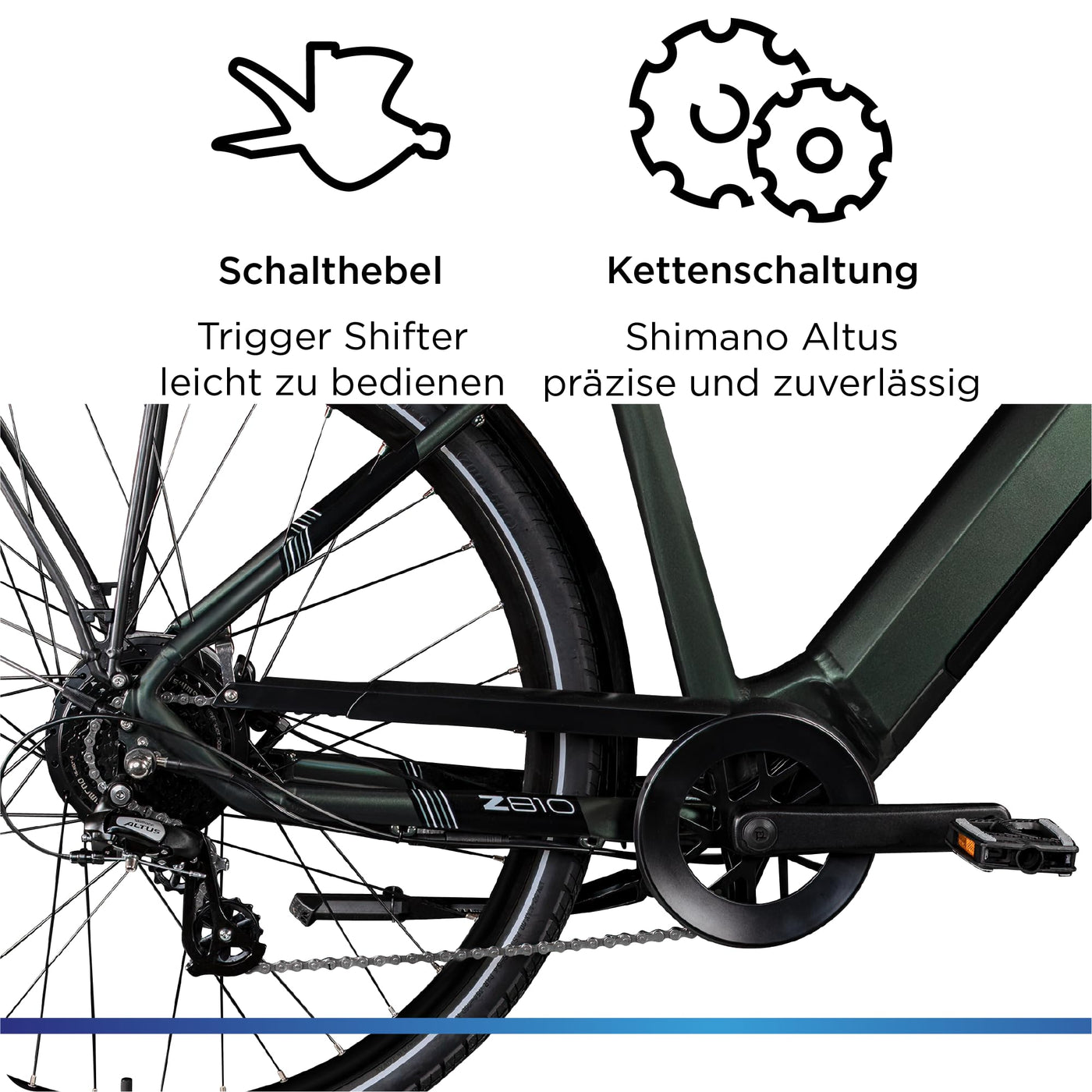 ZÜNDAPP Ebike Herren 28 Zoll Trekkingfahrrad | E Bike 8 Gänge 175-195 cm Elektro Fahrrad | E-Bike Elektrofahrrad mit hydraulischen Scheibenbremsen | Z810 (dunkelgrün metallic, 52 cm)