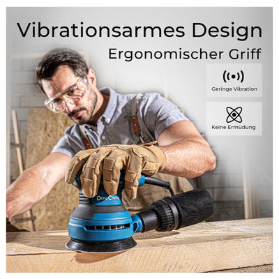 DongCheng Exzenterschleifer 380W, 125mm Schleifmaschine, 6 Geschwindigkeiten 8,000-12,800 U/min mit Staubfangbehälter und 20 Schleifpapier, ideal für professionelle Holzbearbeitung und Schleifarbeiten