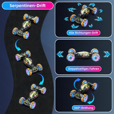 Gigilli Ferngesteuertes Auto mit Gestensteuerung Doppelseitige RC Auto 2,4 GHz 4WD 360° Wiederaufladbar Crawler Lichtern Musik Weihnachten Geschenk Spielzeug für Junge ab 6 7 8 9 10 12 Jahre Orange