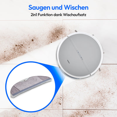 MEDION Saugroboter mit Wischfunktion und systematischer Navigation E35 SW (2000Pa Saugkraft, Gyro-Navigation in systematischen S-Linien, 2 Seitenbürsten und Wandsensor)
