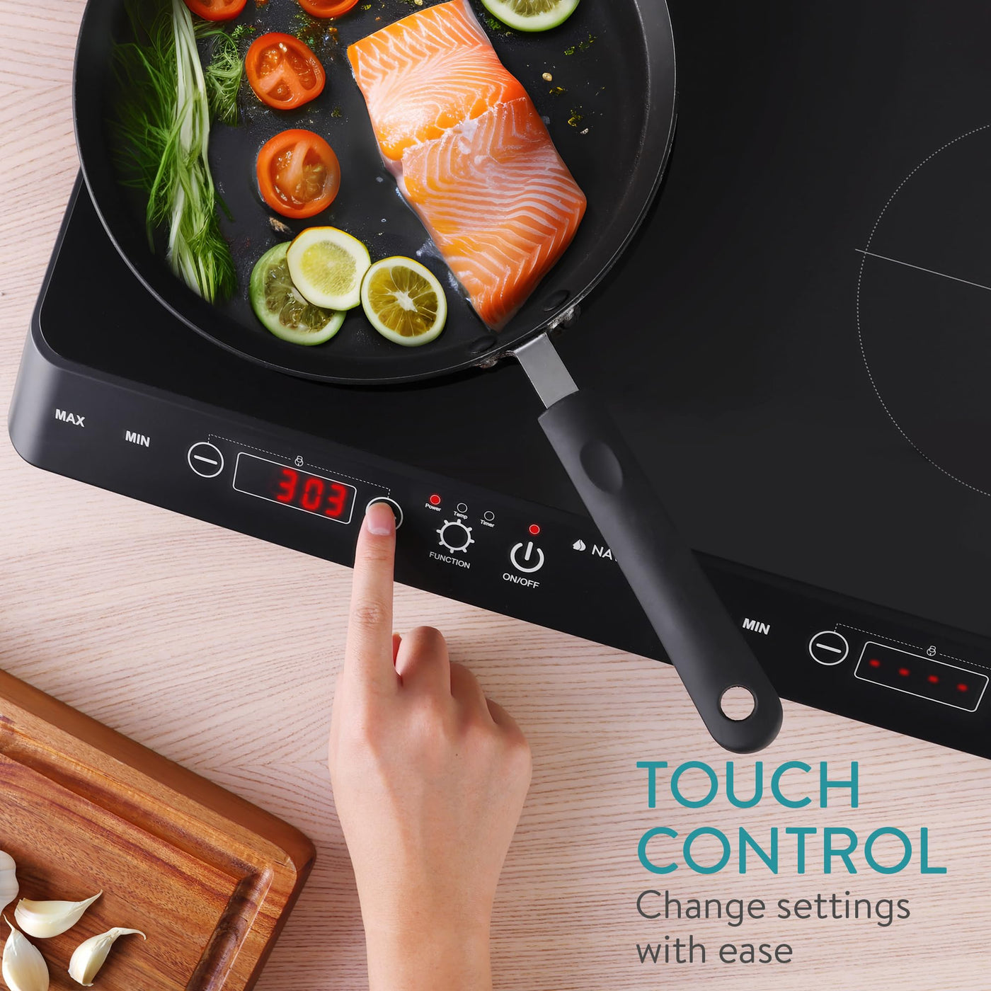 Navaris 2 Platten Induktionskochfeld - Mobil mit 3500 Watt - Tragbares Doppelt Camping Kochfeld - Induktionskochplatte mit Timer Touch-Display und Topf-Erkennung