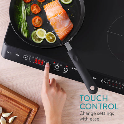 Navaris 2 Platten Induktionskochfeld - Mobil mit 3500 Watt - Tragbares Doppelt Camping Kochfeld - Induktionskochplatte mit Timer Touch-Display und Topf-Erkennung