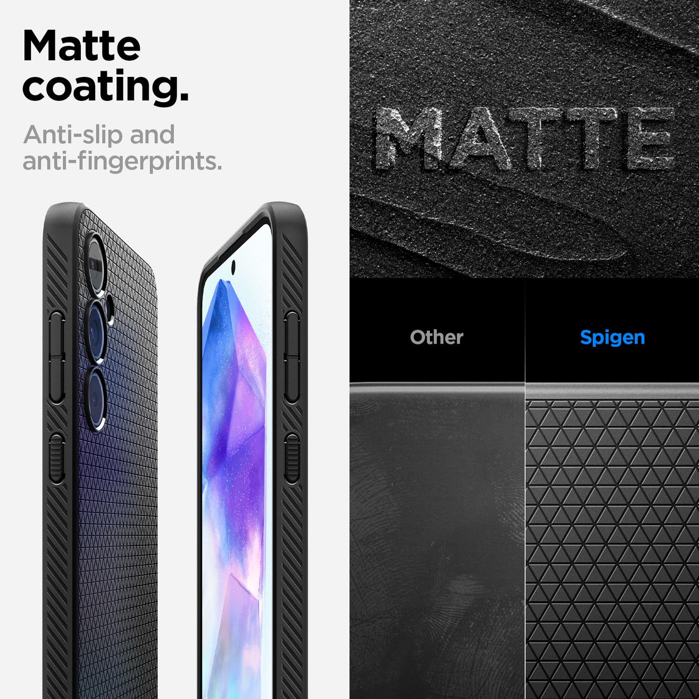 Spigen Liquid Air Hülle für Samsung Galaxy A55 5G aus weIchem TPU Schutzhülle Stoßfest Handyhülle Kratzfest Dünn Robust [Anti-Rutsch Truss Muster] Case Cover -Schwarz