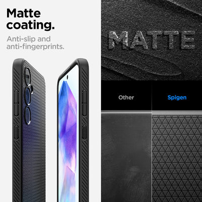 Spigen Liquid Air Hülle für Samsung Galaxy A55 5G aus weIchem TPU Schutzhülle Stoßfest Handyhülle Kratzfest Dünn Robust [Anti-Rutsch Truss Muster] Case Cover -Schwarz