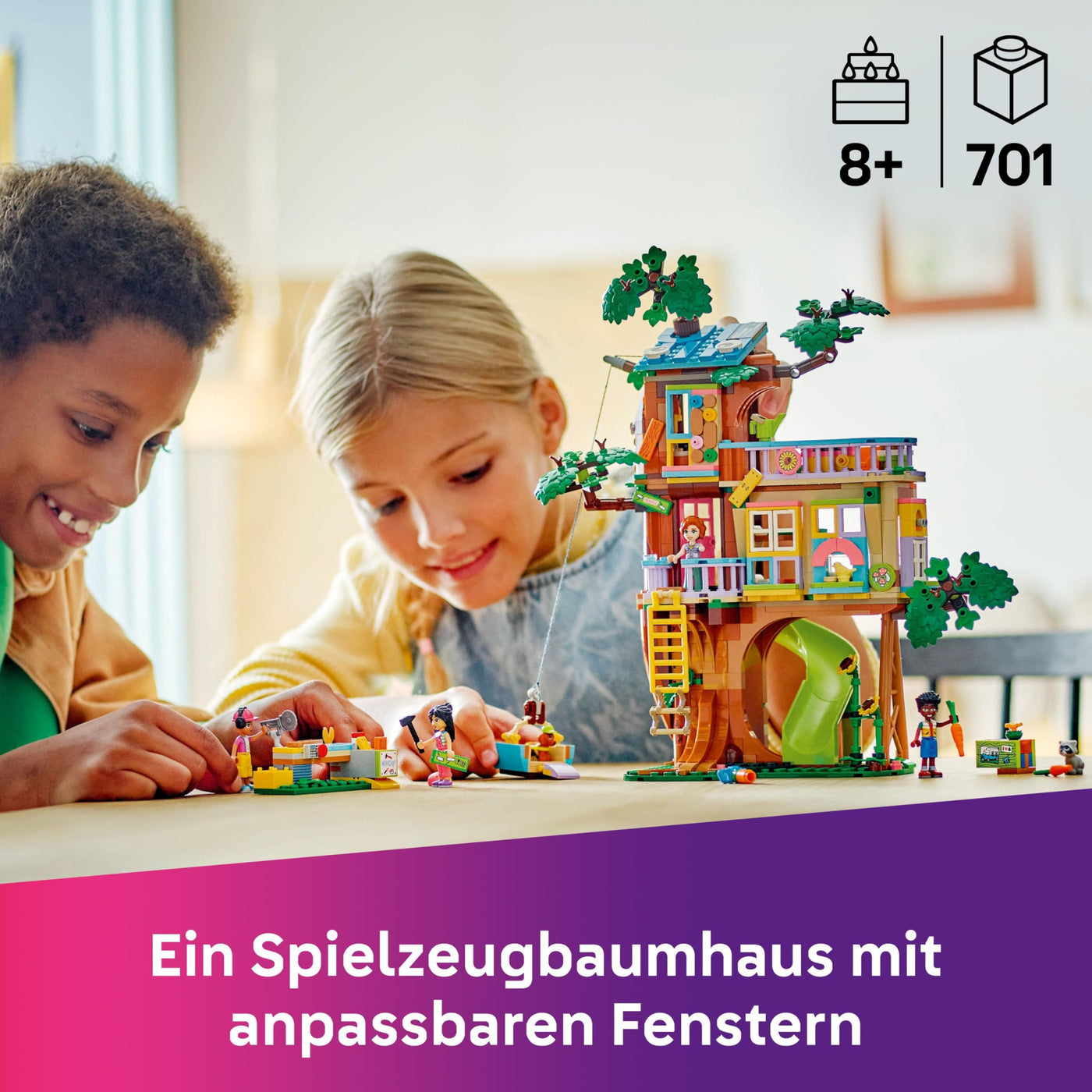 LEGO Friends Baumhaus - Spielset zum Bauen mit 2 Tierfiguren, 4 Minifiguren, einem Garten und Spielzeug Lebensmittel Zubehör - Beliebtes Geschenk für Mädchen und Jungen ab 8 Jahren - 42652