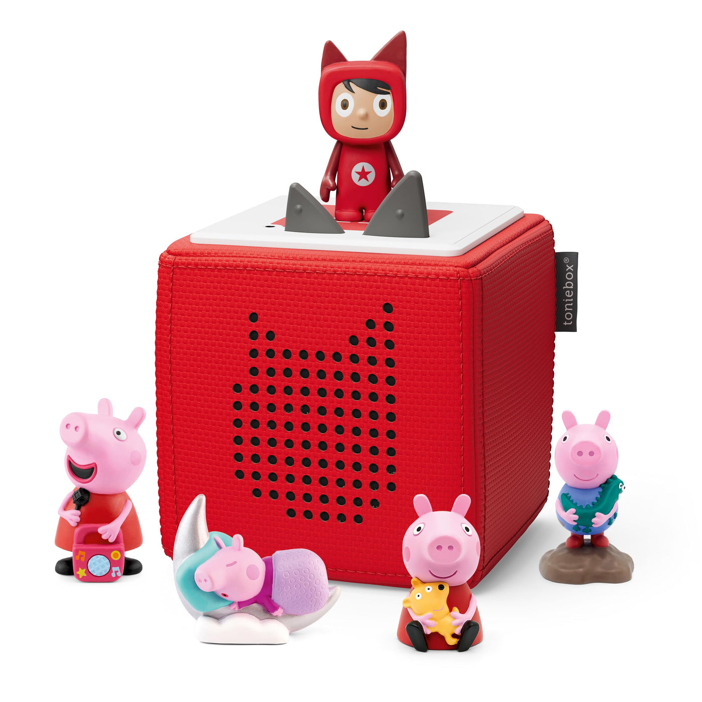 Toniebox Extrapack – Toniebox Starterset Rot + 4X Peppa Pig Hörfiguren, Audioplayer für Hörbücher und Lieder, einfach zu bedienende Musikbox mit Peppa Wutz Hörspiel für Kinder ab 3 Jahren