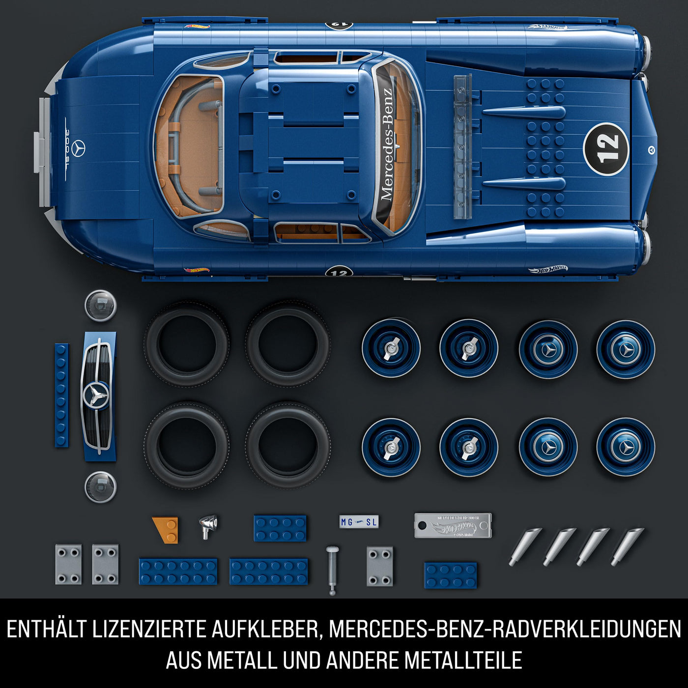 Mattel Brick Shop Hot Wheels Premium Serie Bauset, Mercedes-Benz 300 SL mit 1600 Teilen, realistischen Details und Metallteilen, für Sammler, HWW25, [Mehrfarbig]