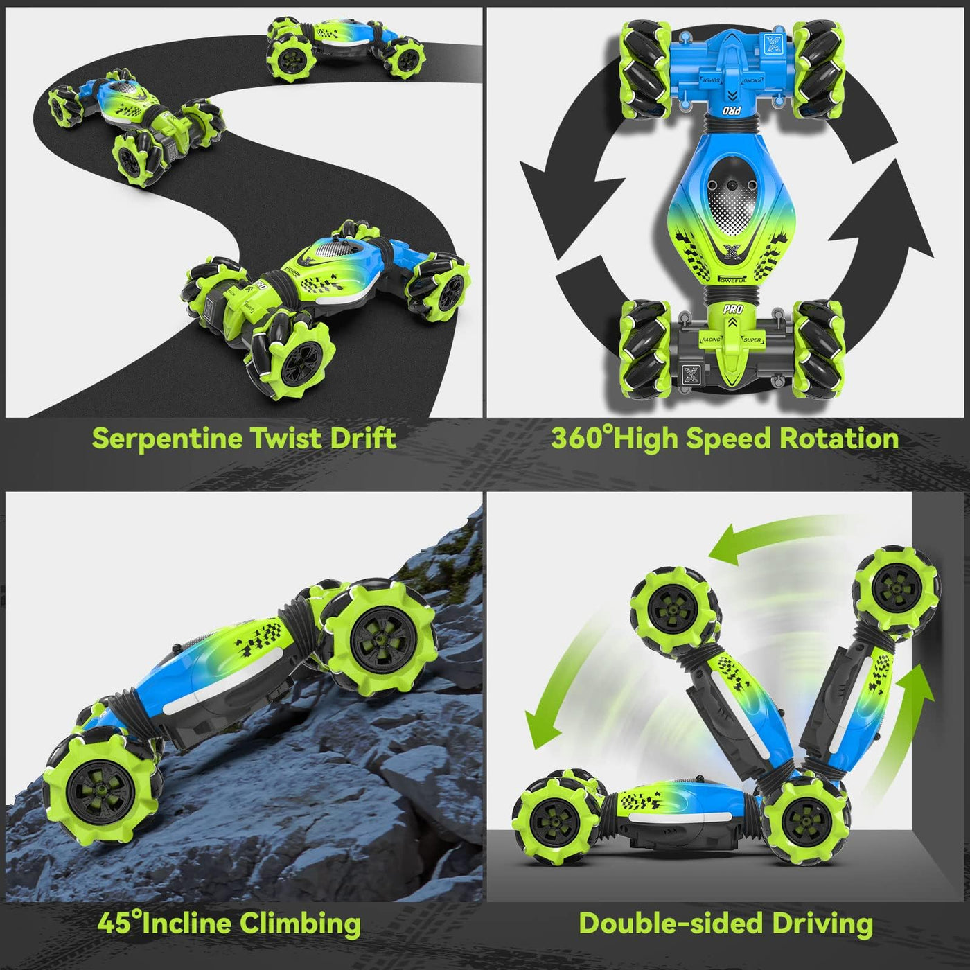 Dysaim Ferngesteuertes Auto RC Stunt Car Ferngesteuerte Auto mit Handsteuerung 2,4 GHz 4WD 360° Drehung Crawler Offroad 2 Akku Weihnachten Geschenk Spielzeug für Junge Mädchen ab 6 7 8 9 10 12 Jahre