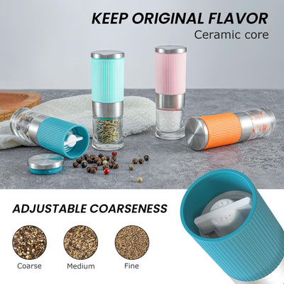 Vevok Chef Mini Salz- und Pfeffer-Mühlen Set 4tlg Gewürzmühle Klein und Verstellbares Keramik-Mahlwerk Salz Pfeffer-Streuer für Küche Camping Geschenk