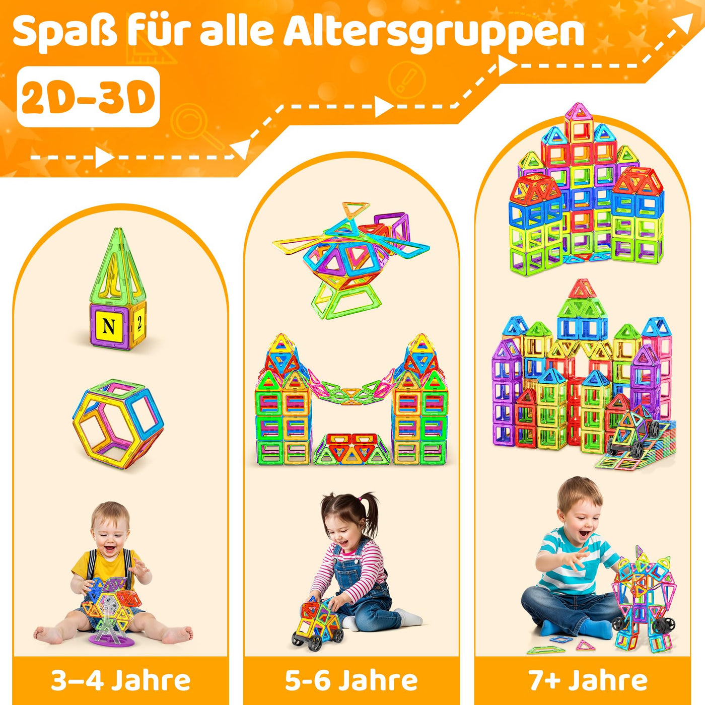 COOLJOYA Magnetische Bausteine 120 Teile Konstruktion, Magnetbausteine Magnetspielzeug Magnete Kinder, Magnetbausteine Kinder Magnetspiel für Geschenk ab 3 4 5 6 7 8 Jahre Junge Mädchen