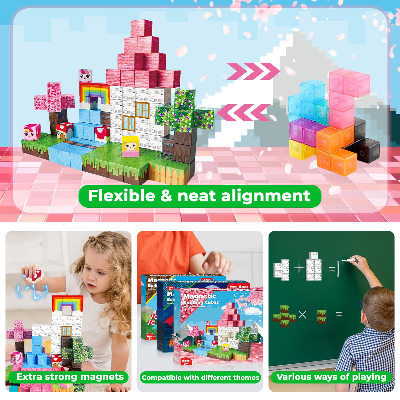 Annexfun Magnetische Bausteine 100 Stück - Baue Dein Magisches Einhorn mit Prinzessin & Schloss! Fantasievolle Magnetische Bauwelt Spielzeug ab 4 Jahren für Mädchen 4-8 Jahre