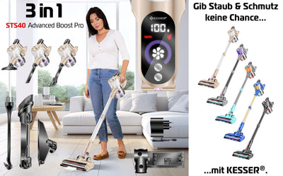 KESSER® Akku-Staubsauger 2in1 | Handstaubsauger ohne Beutel mit HEPA-Filter | Akkusauger bis 45 Min. Laufzeit + Fugendüse & Staubbürste | LED-Licht XL Staubbehälter für Hartböden Teppich Tierhaare