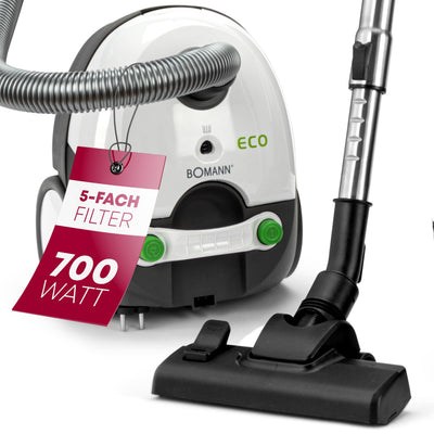 Bomann® Bodenstaubsauger mit energiesparenden 700 Watt | Staubsauger mit 5-Fach Mikrofiltersystem | Sauger mit Beutel | Umschaltbare Bodenbürste und Bürsten-/Fugendüse | BS 9019 CB N weiß